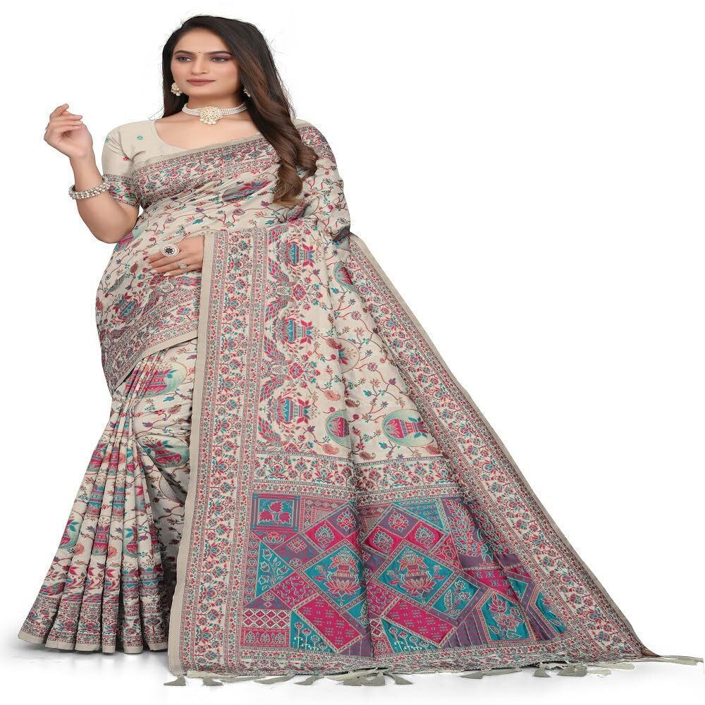 4222 Women's Indian Traditional Kashmiri Pashmina Silk Saree With